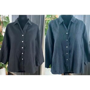 Orvis Linen Button Up 3/4 Kimono Sleeve Shirt LOT Of 2 SzXL Black Navy Lagenlook
